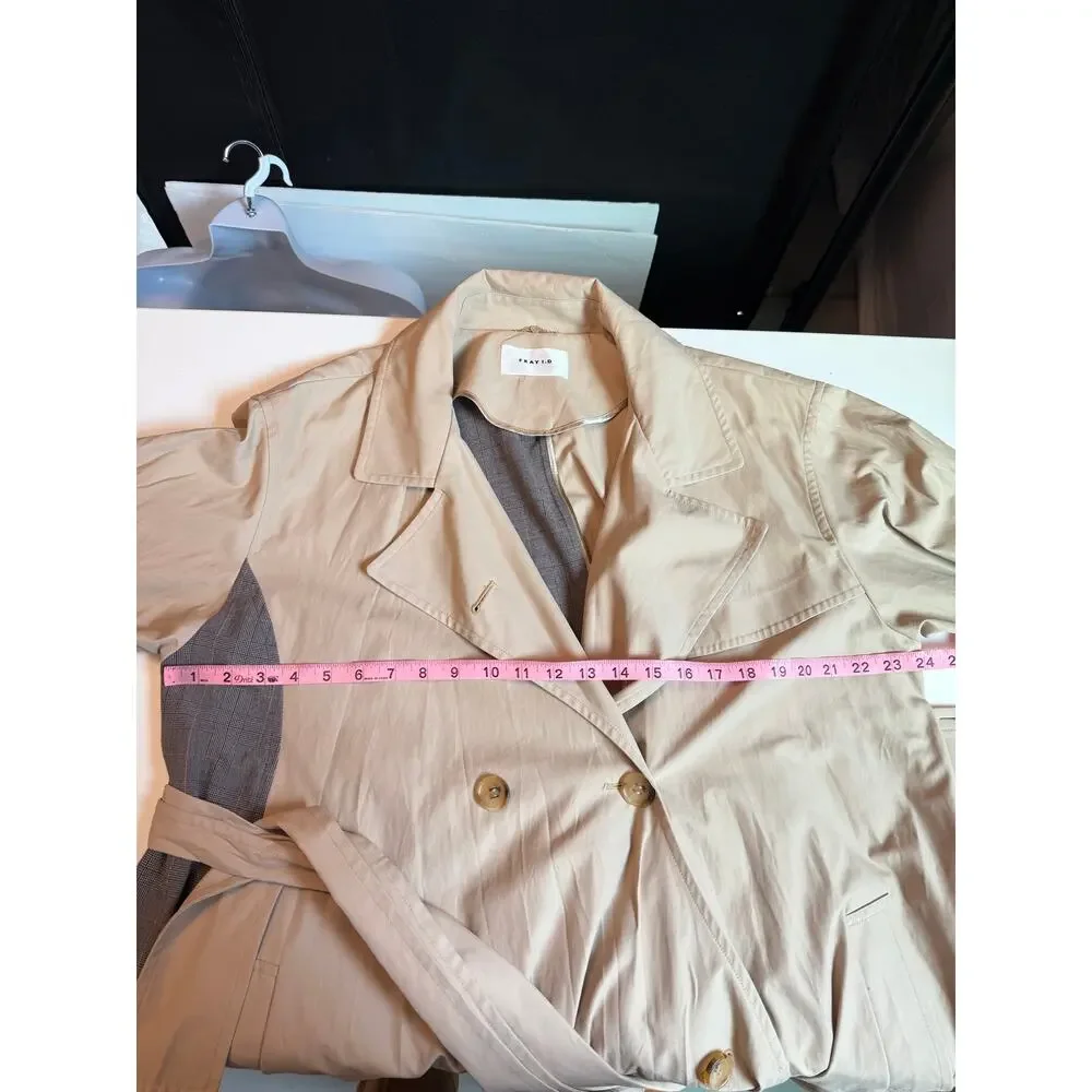 FRAY I.D Double Breasted Trench Coat Oversized Mix Pattern Japanese Minimalism S - Picture 15 of 16